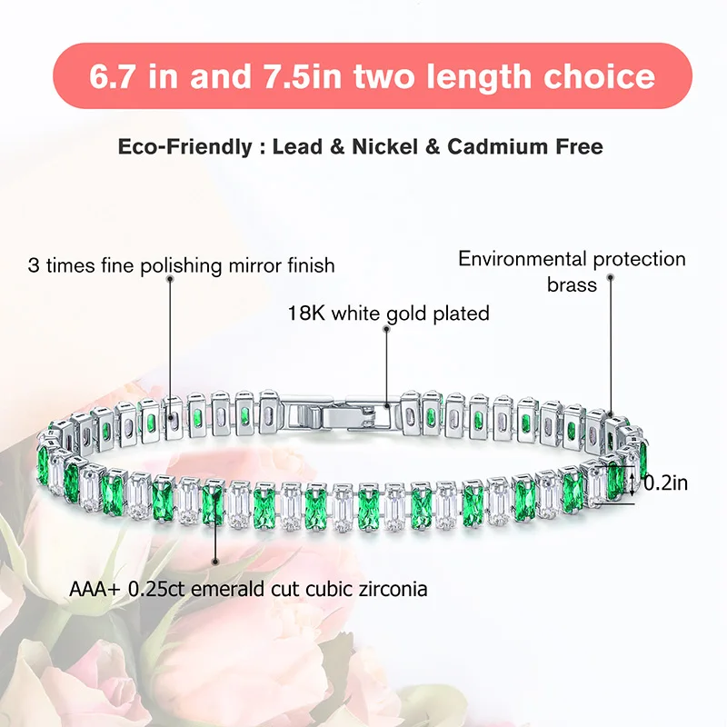 LicLiz Новые Модные Зеленые циркониевые хрустальные теннисные браслеты для женщин