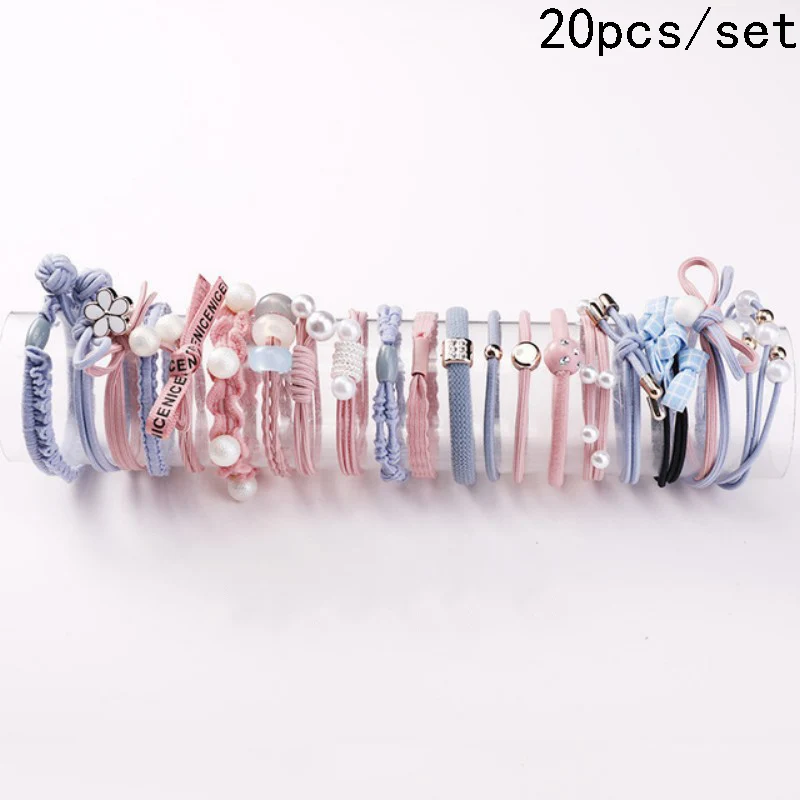 set 16 8/12/16/20/25 шт. Для женщин; обычная блузка для девочек; платье с жемчужинами; резинка для волос, обтянутая тканью; трикотажные резинки для волос хвост держатель повязки для волос аксессуары для волос комплект - Цвет: set 16