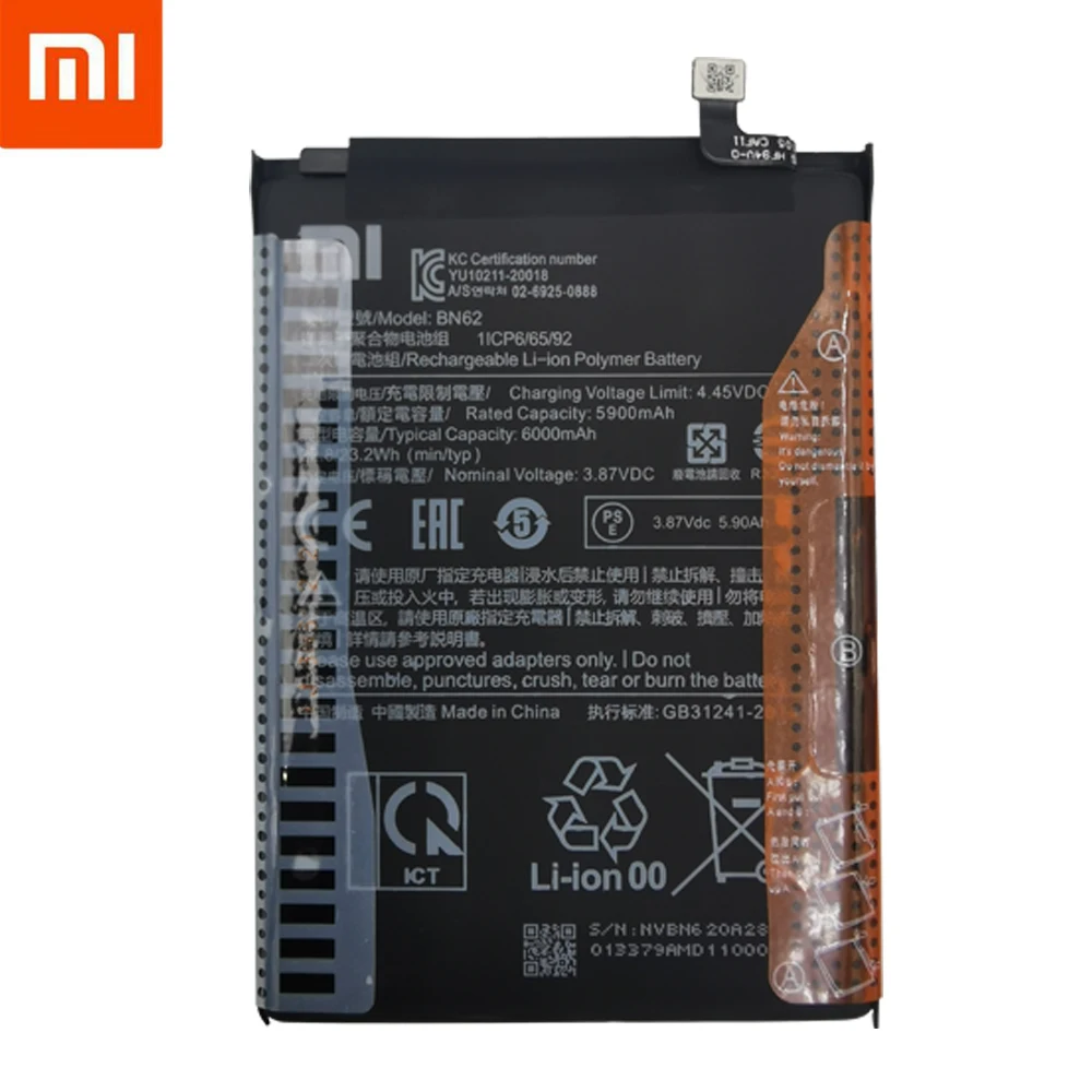 Xiao-bater&iacute;a BN62 Original para Xiaomi Pocophone, Poco M3, Redmi note 9, 9T, 100% mAh, con herramientas, 6000-1