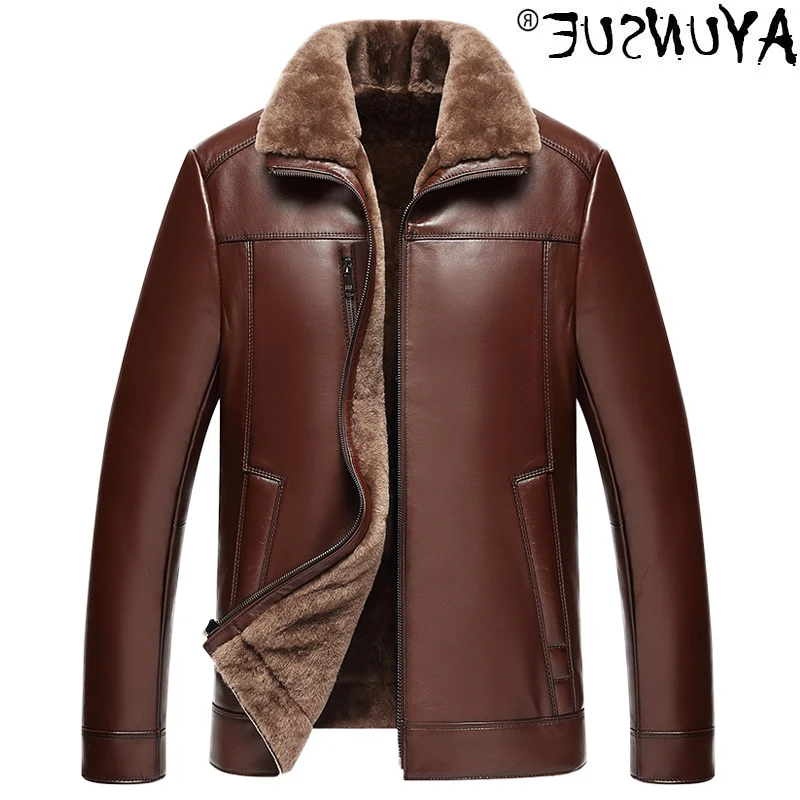 

Real men's sheepskin, real wool lining, short coat, warm jacket, 100%,
