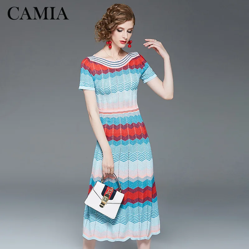 Женское винтажное платье макси с коротким рукавом контрастных цветов | Женская