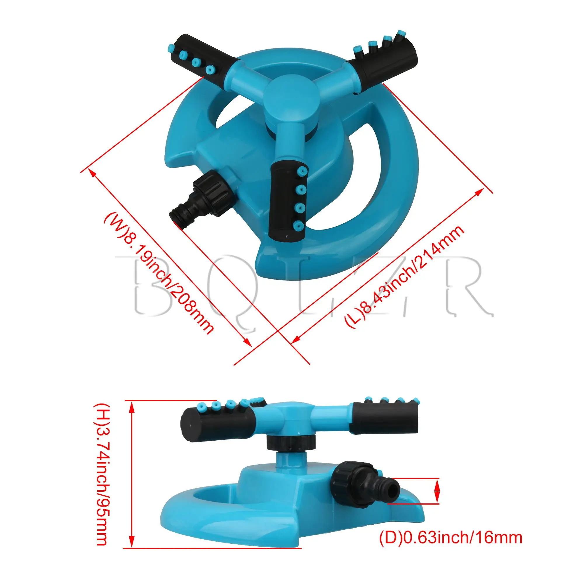 

BQLZR Blue 3 Arm Rotating Sprinkler Irrigation Coverage Sprinkler for Lawn