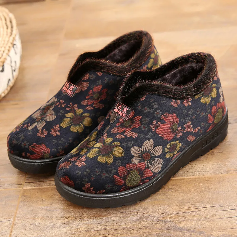 

Women's Winter Warm Printed Snow Boots Non-slip Cotton Fabric Velvet Ankle Boots Plus Velvet Thick Warm Non-slip Shoes