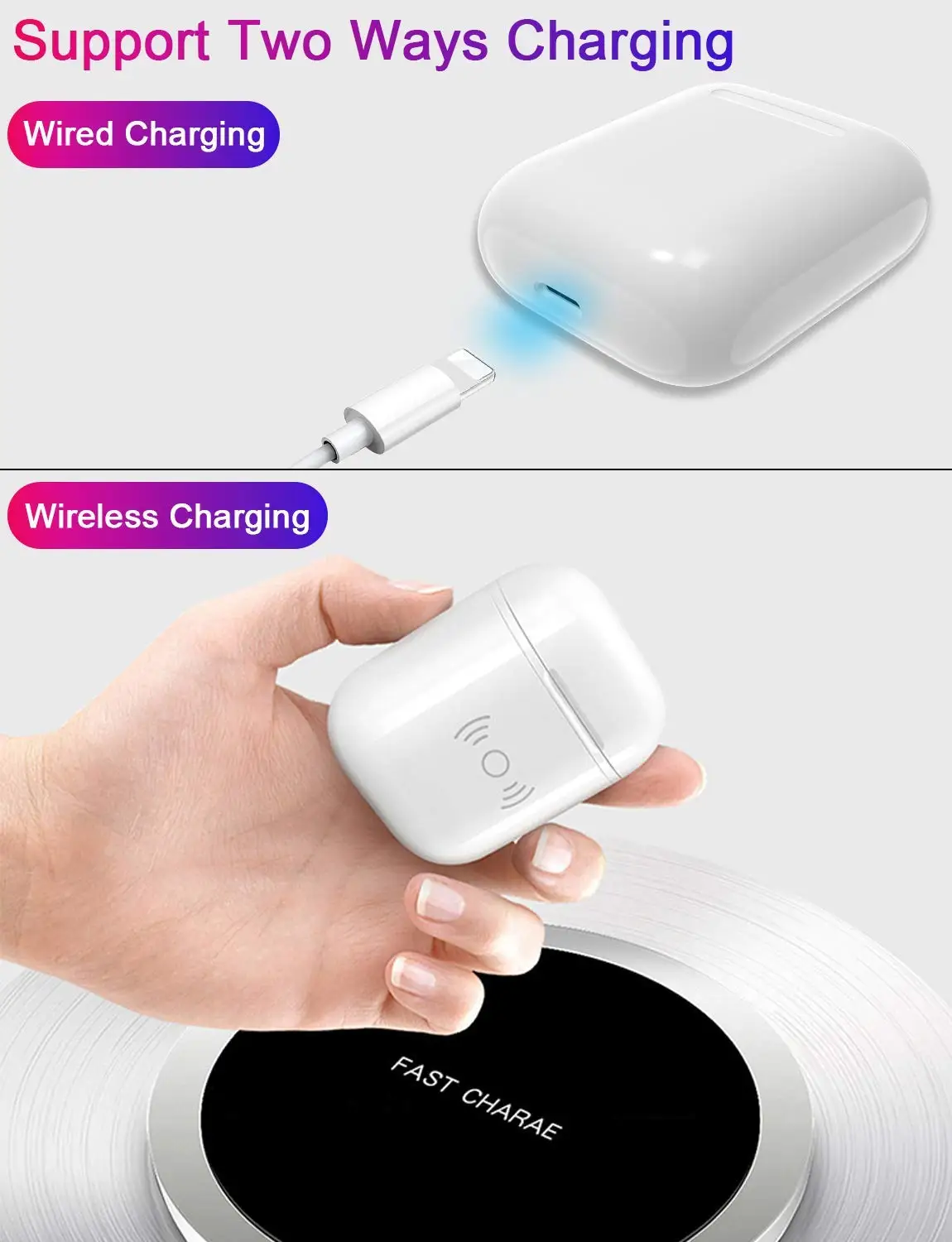 Стандартный беспроводной чехол для зарядки Airpods QI Airpods, чехол для беспроводного зарядного устройства, совместимый с любым беспроводным зарядным устройством