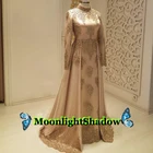 Свадебное платье цвета шампанского, винтажное, алиновое, с аппликацией, с длинными рукавами, с высокой горловиной, в арабском и арабском стиле