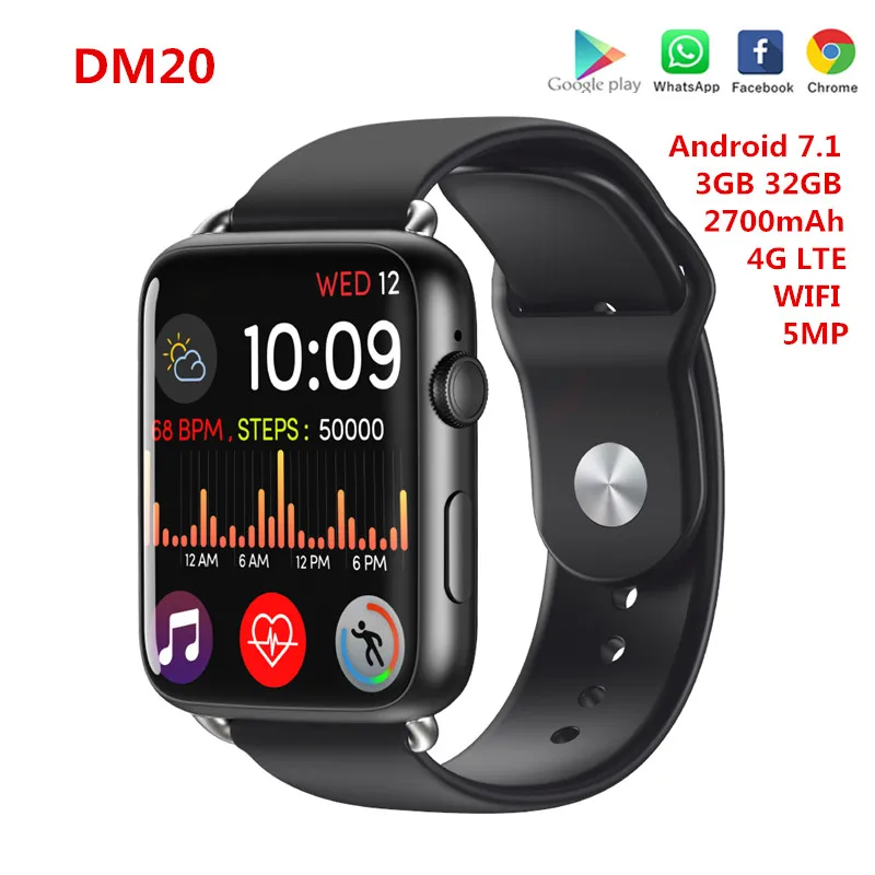

DM20 4G Android 7.1 Smart Watch 3GB 32GB MT6739 GPS WIFI 780mAh Big Battery 1.88‘’ IPS Touch Screen Heart Rate Smartwatches