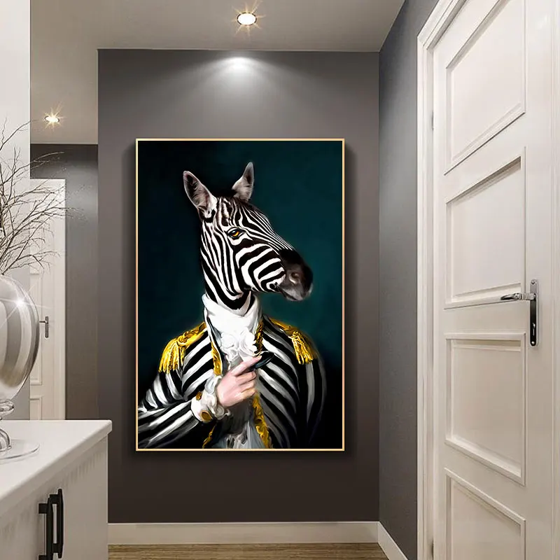 

Abstract Portrait Posters and Prints Wall Art Canvas Painting Animal zebra gentleman Picture for Living Room QUADROS Home Decor