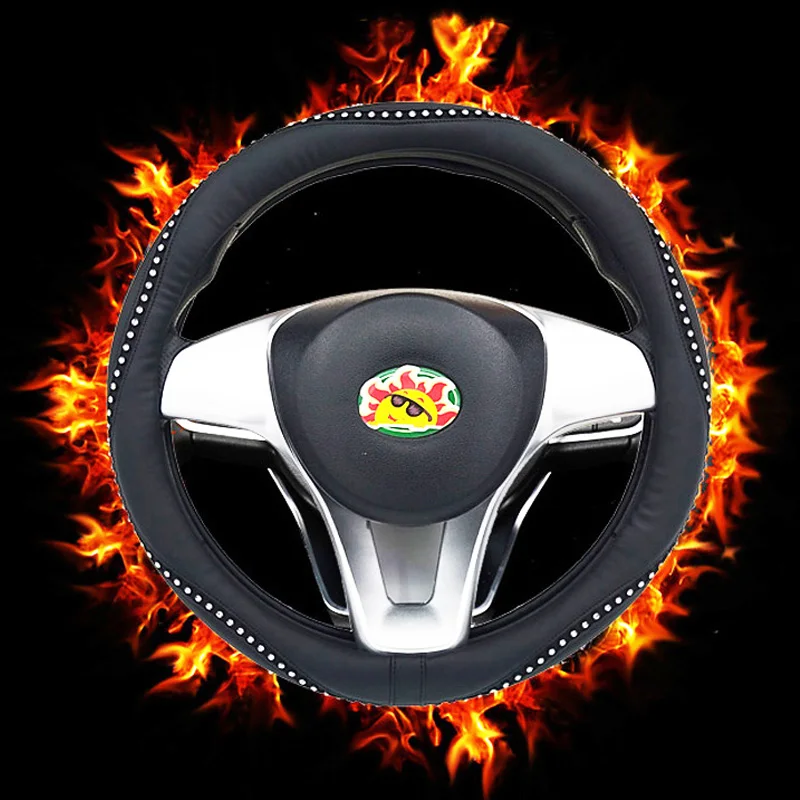 

12V Heated PU Leather Crystal Car Steering Wheel Covers Diamond Black Heating Auto Steering-Covers Cases For Camry Lady US5 X30