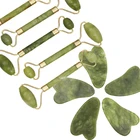 Роликовый массажер для лица с двумя насадками, Нефритовый камень, для подтяжки лица, рук, кожи, глаз, шеи, тонкий релаксатор, инструмент для ухода за кожей и похудения