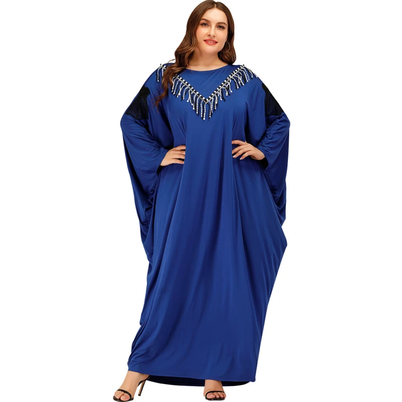 Muslim Fashion Islamic Turkish Dubai Women Abaya Tassel Elegant Blue Dress Loose Plus Size Long Sleeve Traditional Clothing от AliExpress WW