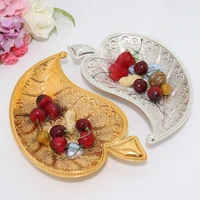 gold metal leaf storage tray luxury jewelry display plate fruit dessert cake snack nuts plate home party wedding decor dishes