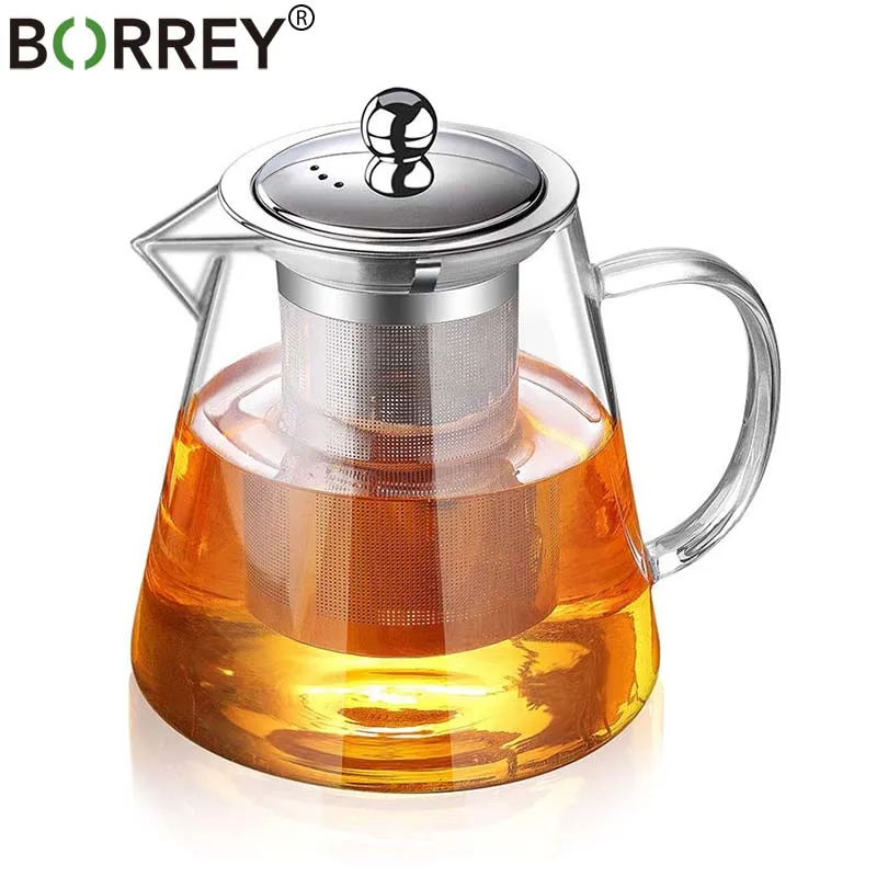 BORREY Tea Infuser Pot Heat-resistant Glass Teapot Cup With Filter Flower Tea Pot Oolong Puer Kettle Glass Coffee Tea Pot 1300Ml