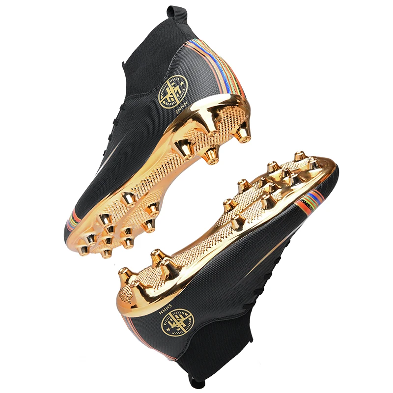 Gold plated bottom Boys Soccer Shoes High Top Kids Football Boots Men Breathable Cleats Antiskid Chaussure | Спорт и развлечения