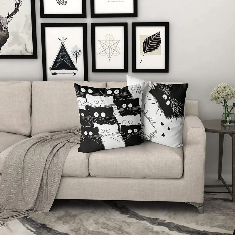 

18 X 18 Inch Cute Cat Throw Pillow CoverS Pillowcase Soft Cotton for Home Sofa Decorative Bedroom Living Room Car Decorations