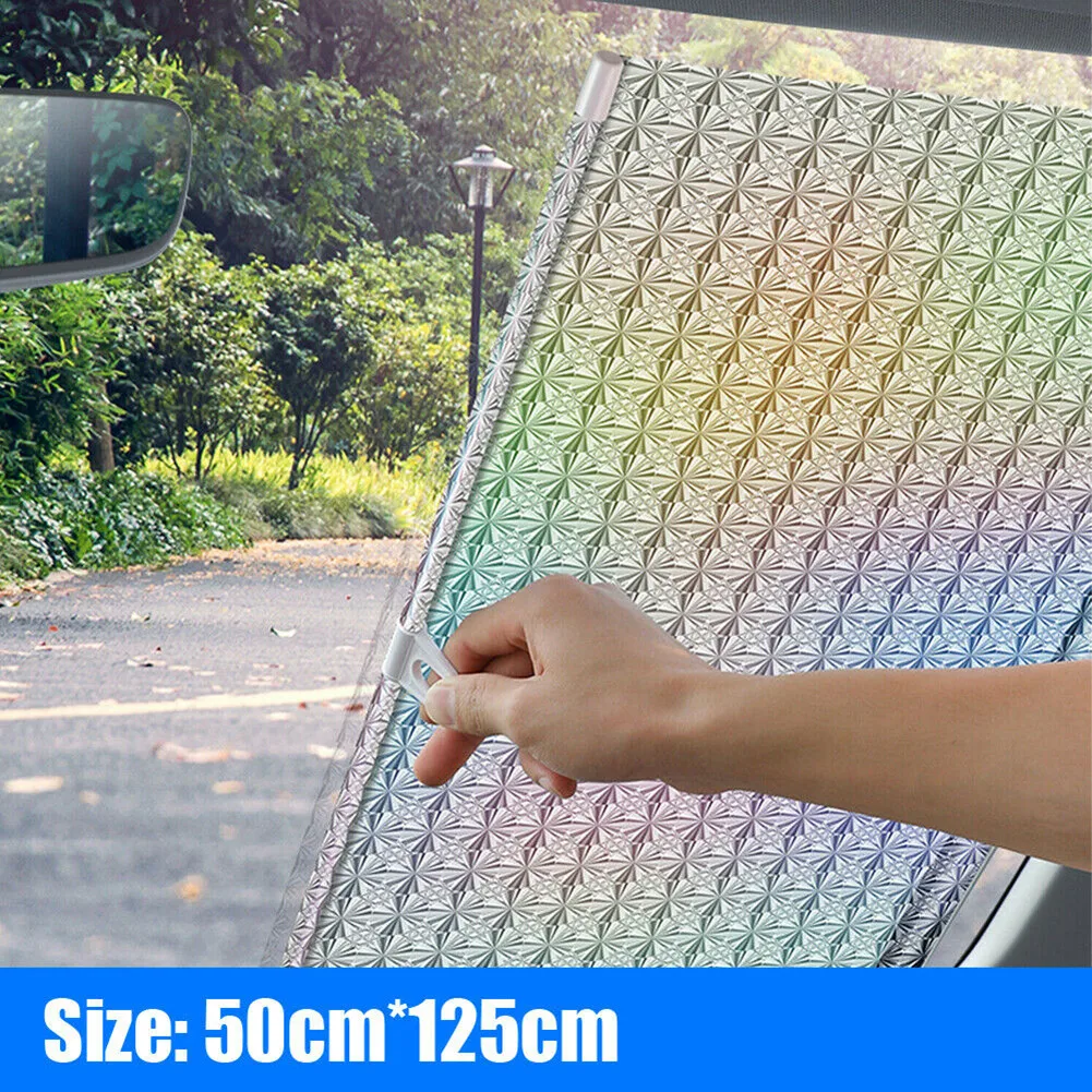 

Cover Sun Shield Medium Cars Rear Retractable SUVs Silver Laser Sun Shade