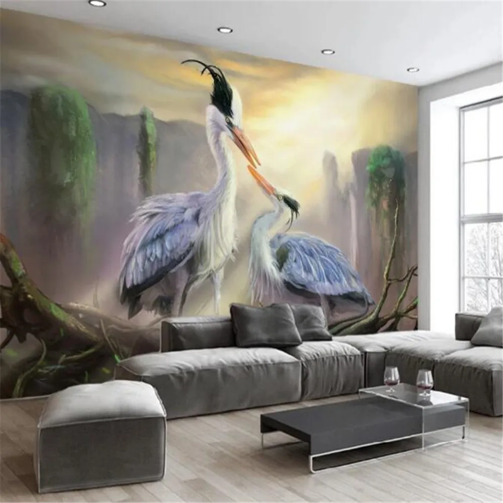 

milofi factory custom wallpaper mural 3D art abstract crane feeding mural background wallpaper mural