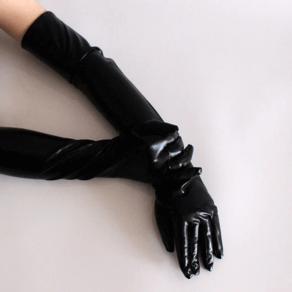 Long gloves in leather optics One Size Black- Black