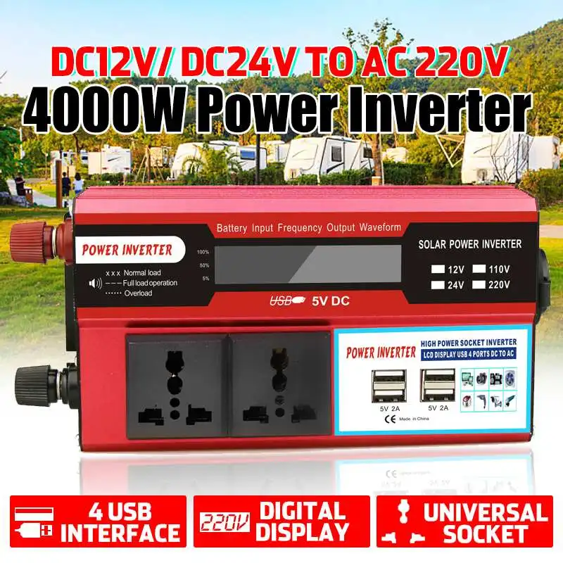 

4000 Вт пиковый Солнечный Мощность инвертор DC12V/24V постоянного тока до AC220V USB светодиодный модифицированный синусоидный инвентор с Напряжение...