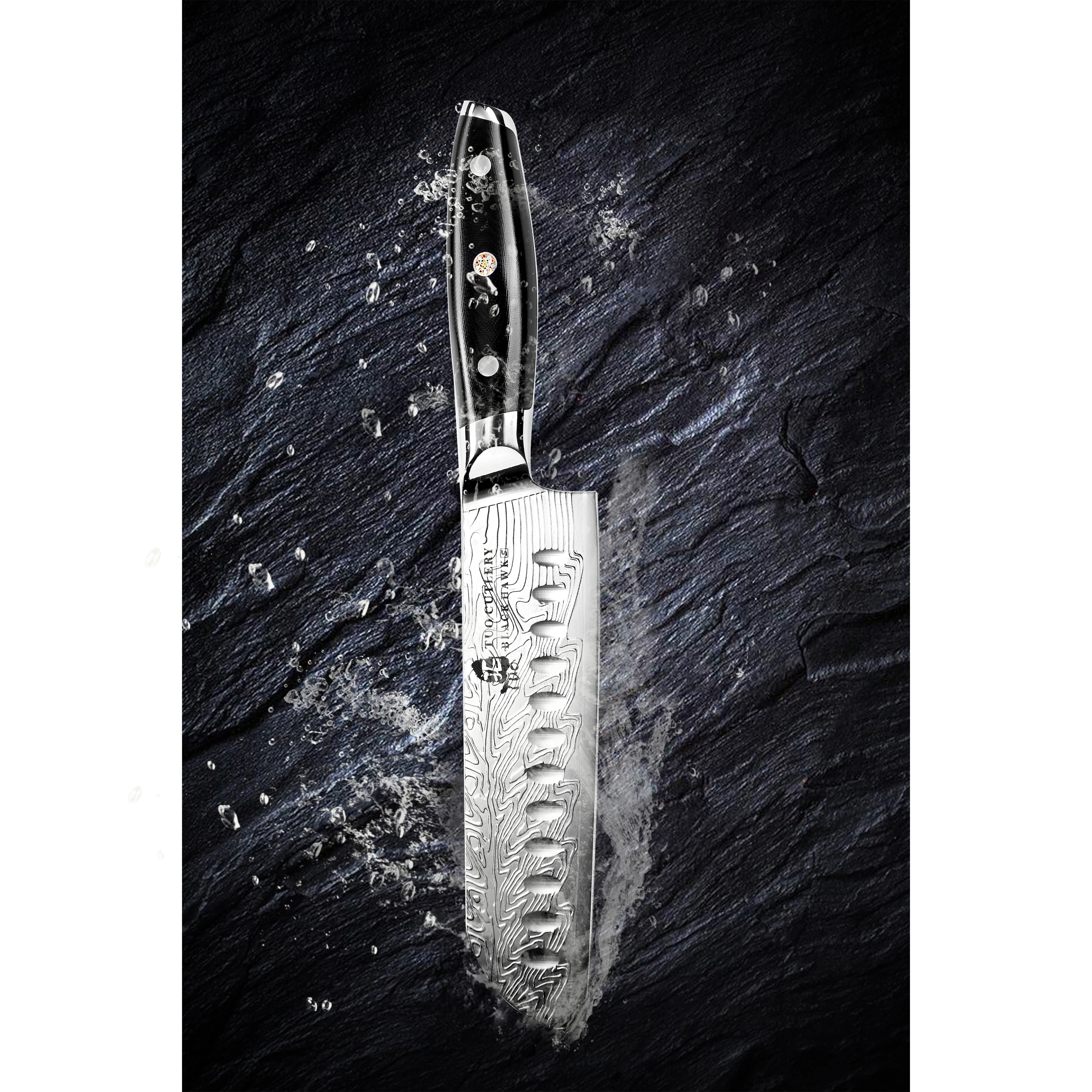 TUO Santoku Ножи-японский шеф-повар Ножи 7 дюймов с высоким содержанием углерода Нержавеющая сталь-Кухня ножи с G10 пластичный монтаж, Ручка-Черный Ha