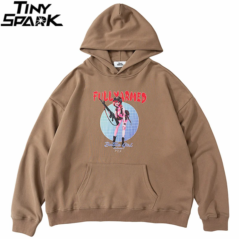 

Streetwear Sweatshirt Hip Hop Hoodie Men Anime Girl Letter Print Pullover 2021 Autumn Harajuku Cotton Casual Hooded Hoodie Black