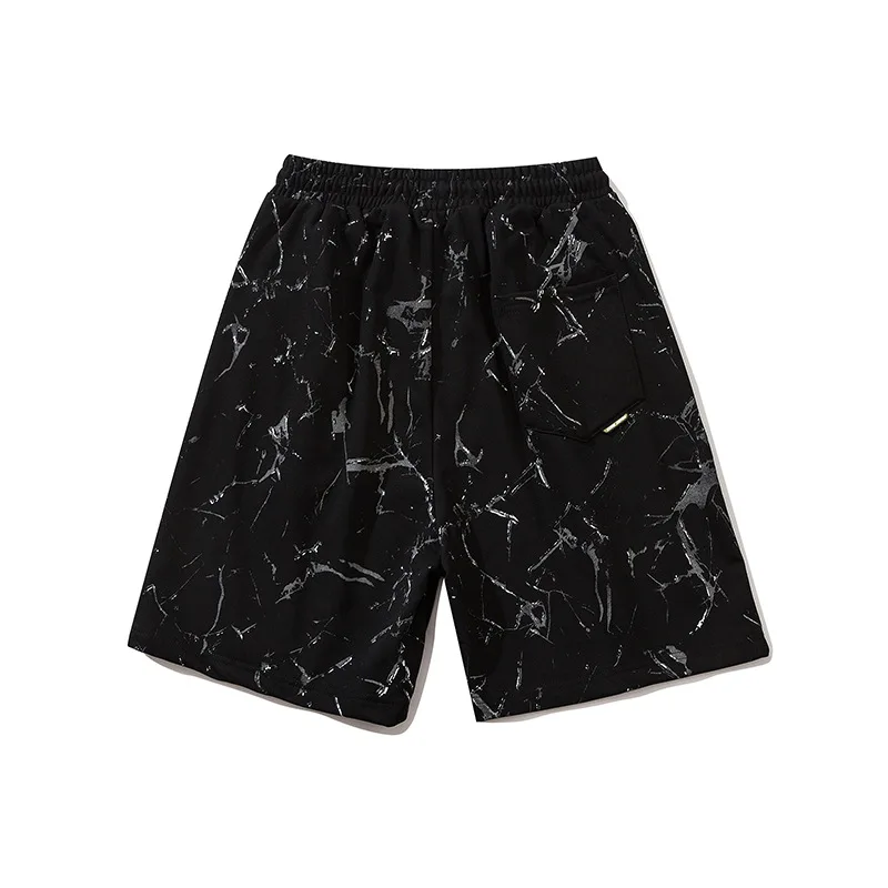 

Chinese Style Summer Fashion Print Black Casual Short Beach Pants Men Hip Hop Trend Loose Knee Length Sweatpants With Drawstring