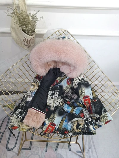 Gear Pink Зимняя меховая куртка для девочек; сезон осень-зима; детская верхняя одежда; пальто из натурального кроличьего меха; толстые теплые парки для маленьких мальчиков; TZ330 - Цвет: Gear Pink