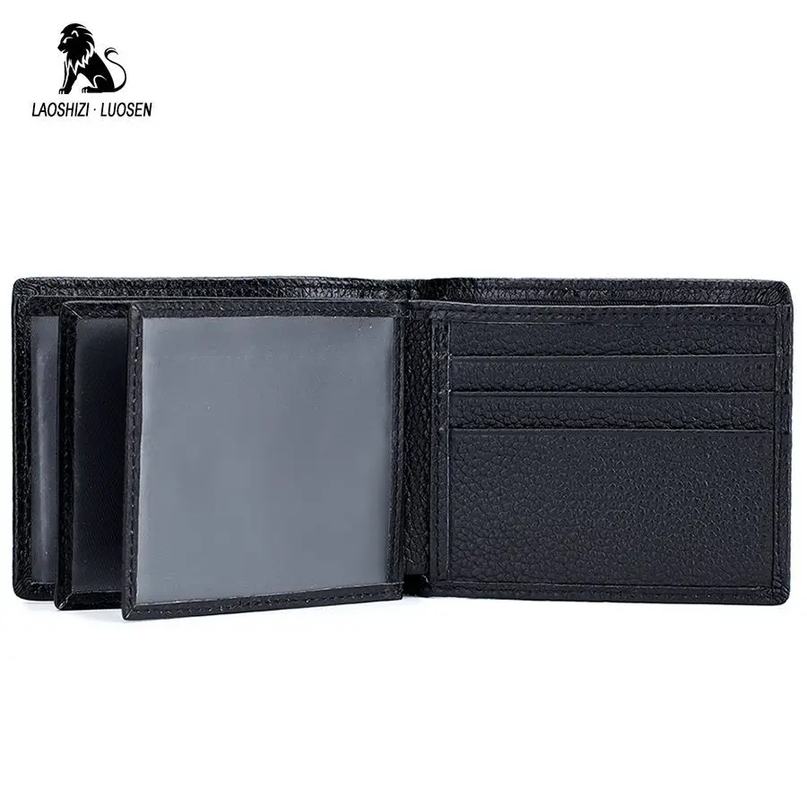 LAOSHIZI LUOSEN мужской кошелек натуральная кожа однотонный тонкий двойные Короткие