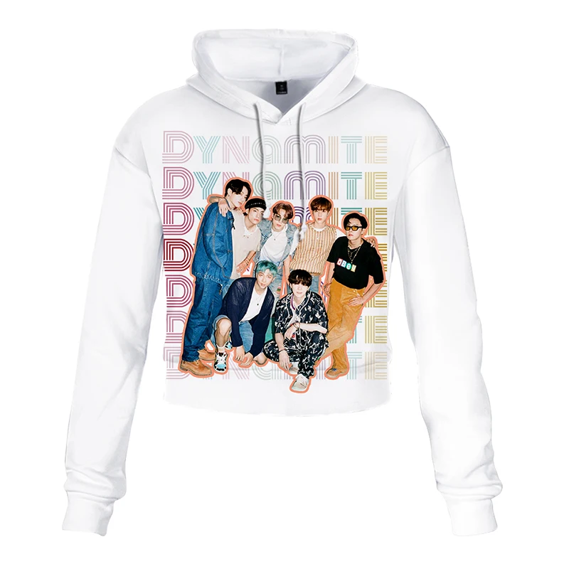 

New Fashion KPop Dynamite 3D Cropped Hooded Tops Women Harajuku Streetwear Hiphop 3D Crop Top Hoodie Sweatshirts K-pop Clothes