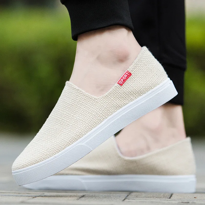 Linen Canvans Slip On Sneakers Men 2020 Spring Summer Shoes White Canvas Uomo Beige Black Sepatu Casual Pria | Обувь