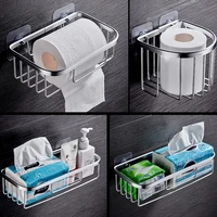 tissue boxes durable punch free wall mount strong bearing capacity space aluminum hollow paper basket toilet bathroom container