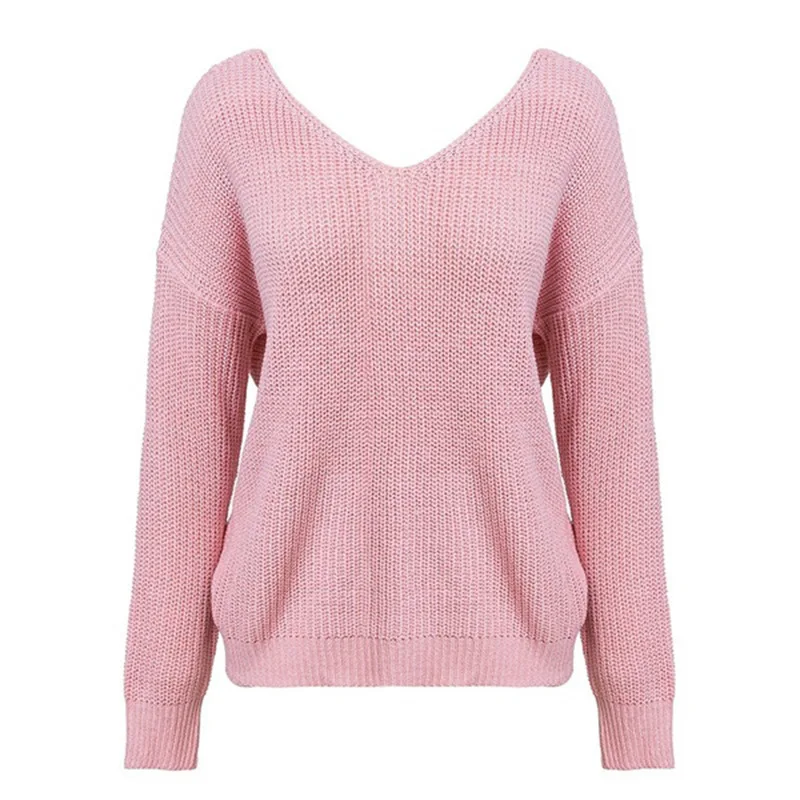 Sexy Backless Cross Pearls Sweater Pullover Jumper Knitting Loose Clothes Female Long Sleeve Knitted Women Winter | Женская одежда