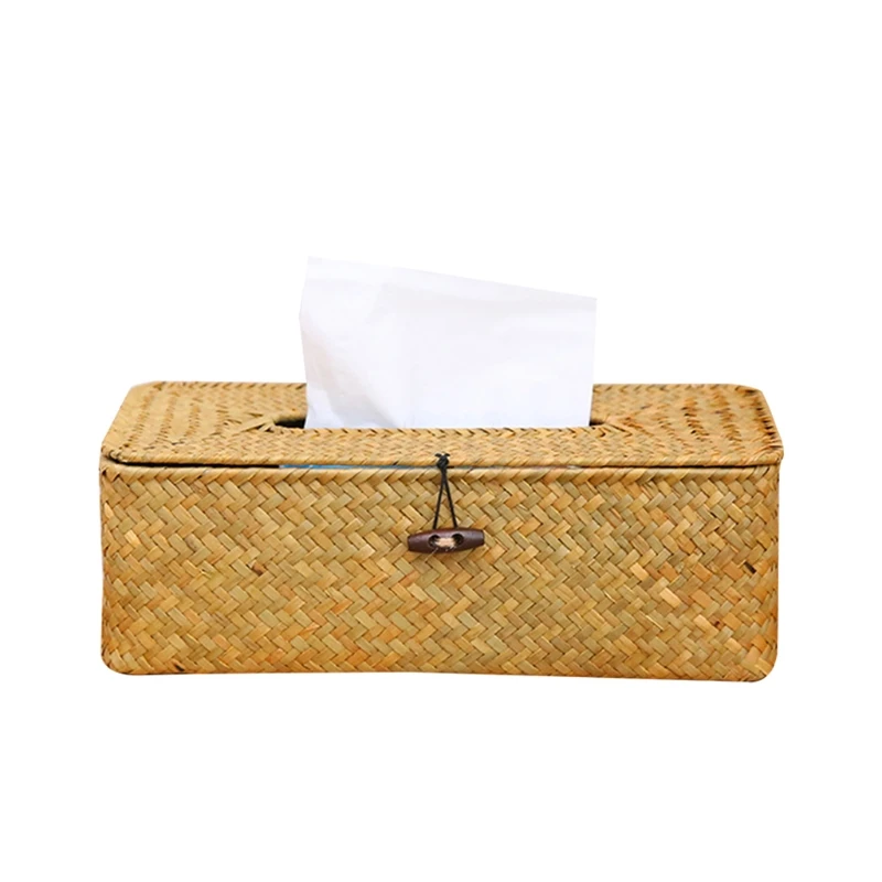 

Woven Rattan Rectangular Tissue Box Cover Vintage Paper Towel Storage Holder Facial Tissue Napkin Dispenser Container