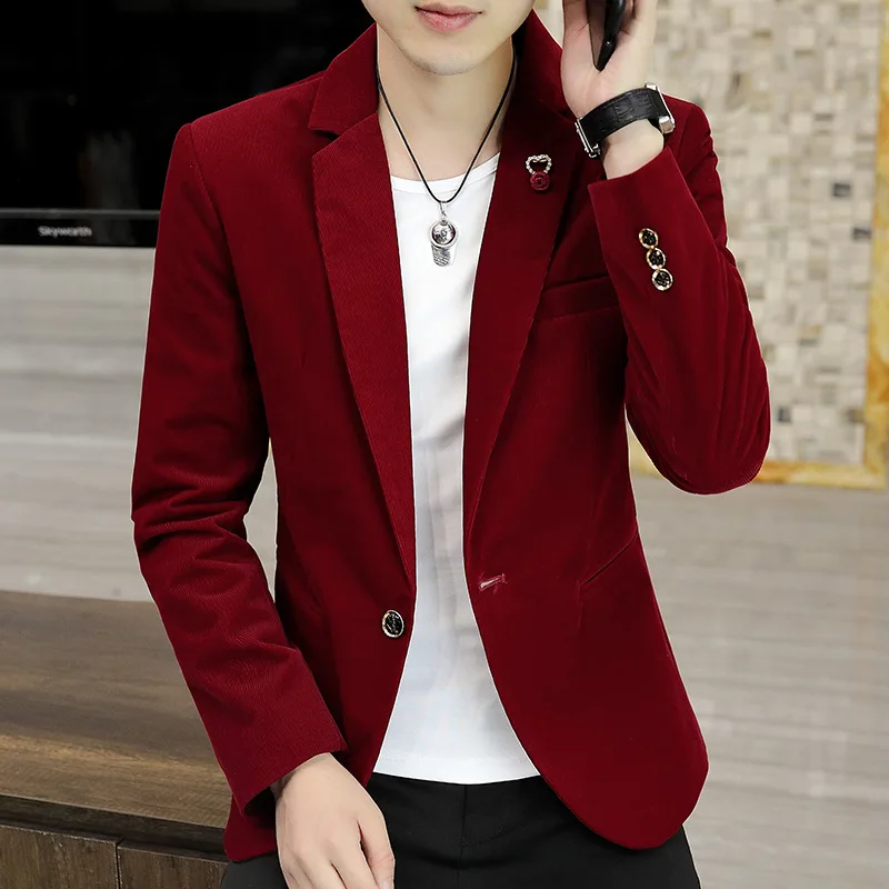 

2021 Men's Slim-Fit Trendy Casual blazer Youth Gold Velvet Handsome blazer