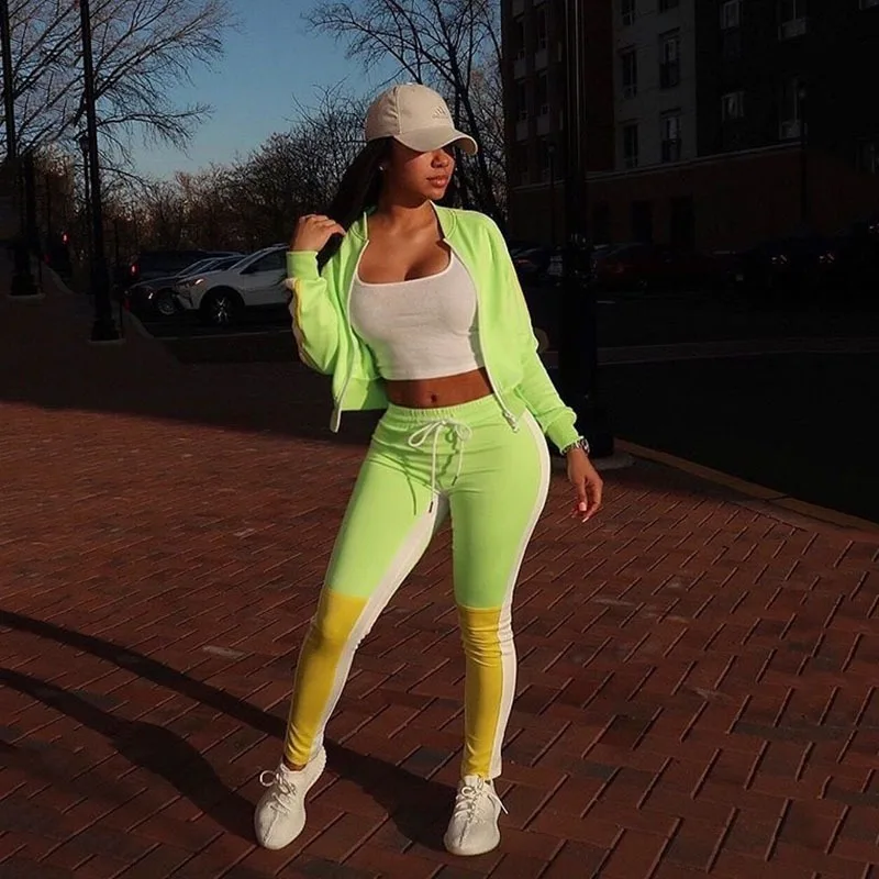 Спортивный костюм женский с длинным рукавом желтый зеленый кардиган цветными