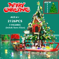 new winter village christmas tree house santa claus city train reindeer gingerbread model building bricks toy new year gift