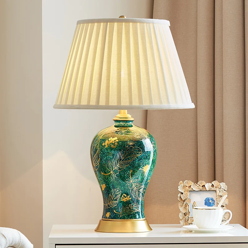 TUDA 40x65cm American Hand Made Paiting Ceramic Table Lamp For Living Room New Chinese Style Retro Domestic Bedroom Bedside |