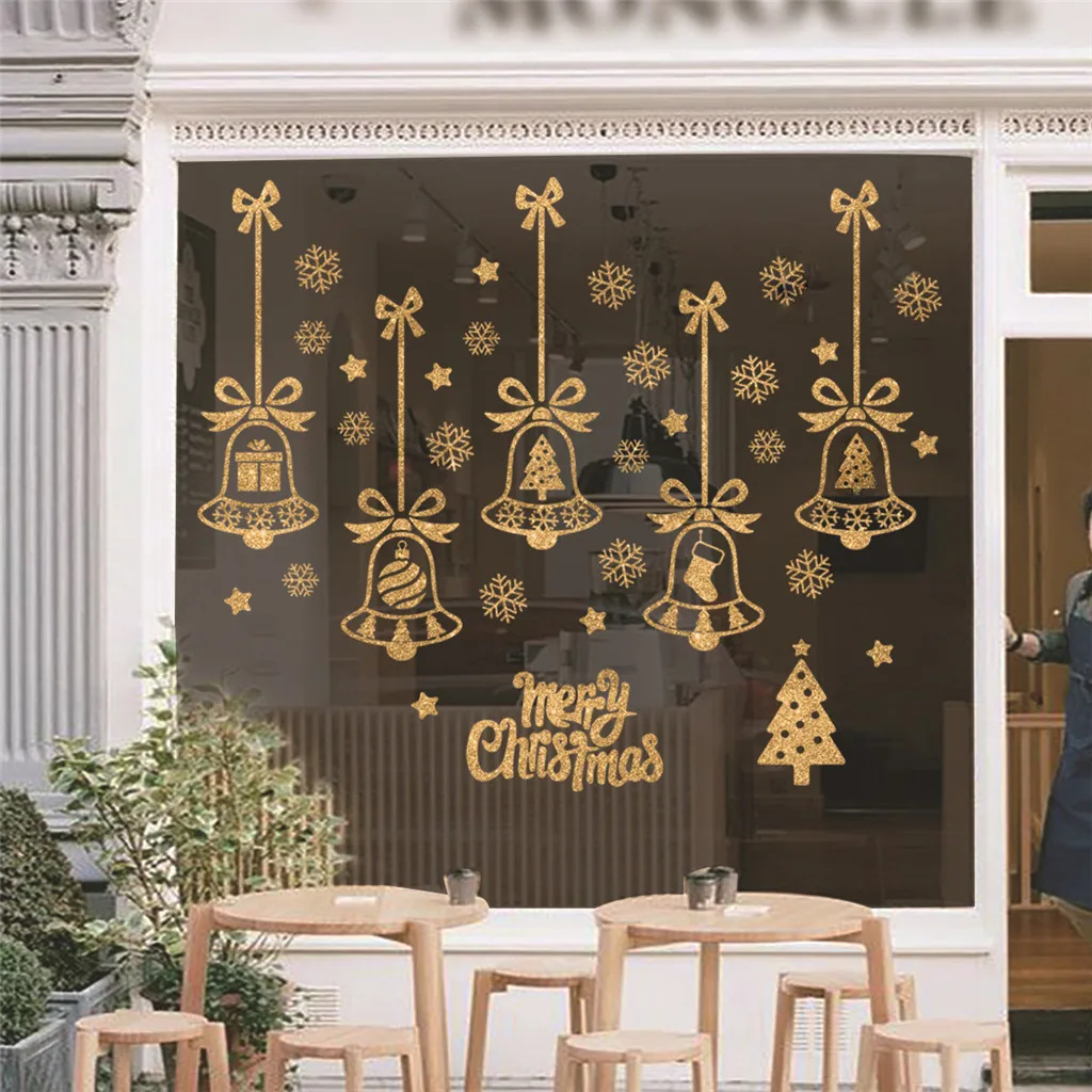 2021 рождественские настенные наклейки новый год золотые с надписями Merry Christmas