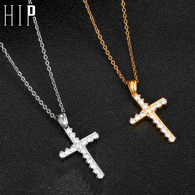 Хип хоп Стразы Iced Out Bling Cross 316L нержавеющая сталь ожерелья с распятием & Подвески