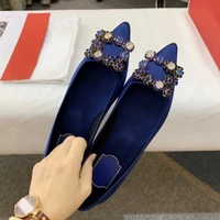 2021 new wedding shoes stiletto pointed high heels snowflake buckle satin rhinestone square buckle flat bridesmaid shoes women