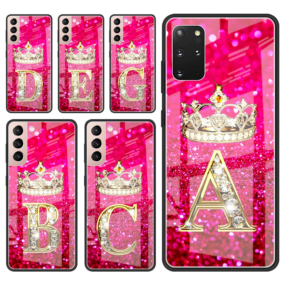 

Fashion Glass Case for Samsung S20 FE S21 S10 S9 S8 Plus Pink Diamonds Letter Phone Cover for Galaxy Note 20 Ultra 10 Lite 9