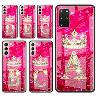 fashion glass case for samsung s20 fe s21 s10 s9 s8 plus pink diamonds letter phone cover for galaxy note 20 ultra 10 lite 9