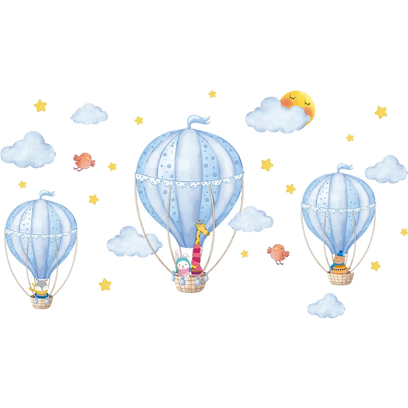 

[SHIJUEHEZI] Cartoon Animals Wall Stickers DIY Hot Air Balloons Clouds Wall Decals for Kids Rooms Baby Bedroom Decoration
