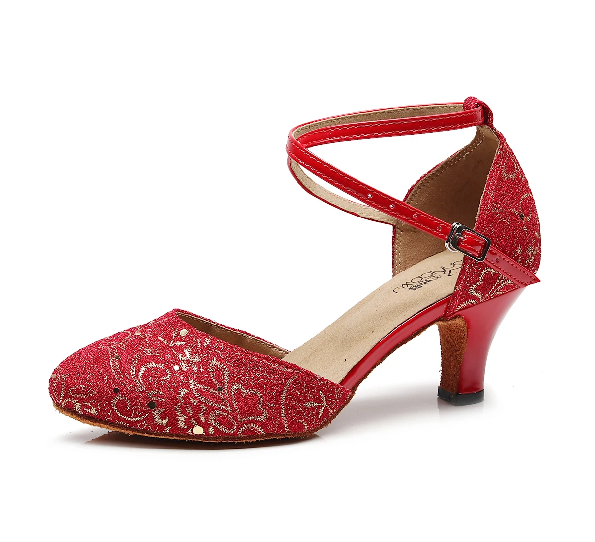 Женские туфли для танцев красные мягкие на высоком каблуке золотые танцевальные