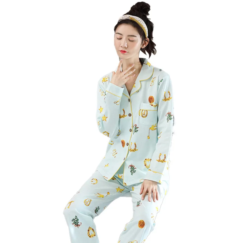 

Pure Cotton Pajamas Women's Long-sleeved Spring Autumn Home Wear Suits Can Be Worn Outside and Summer Thin Styles Pyjama Sets