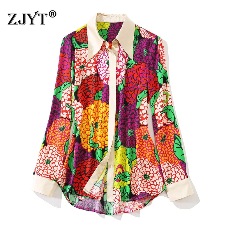 

Runway Designer Luxury Real Silk Blouse Women Elegant Long Sleeve Floral Print Shirt Office Lady Party Casual Blusas Tops