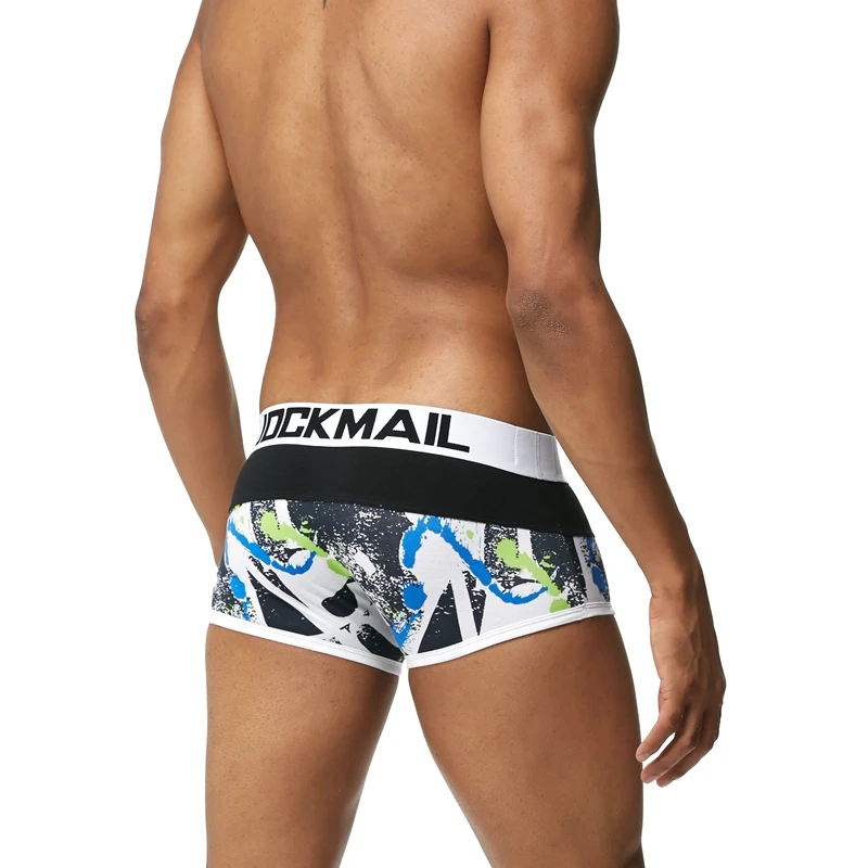 Бренд JOCKMAIL, мужские боксеры, хлопковое сексуальное мужское нижнее белье, боксеры с u-образной выпуклой сумкой, трусы с принтом листьев, Сетчатое дышащее нижнее белье для геев