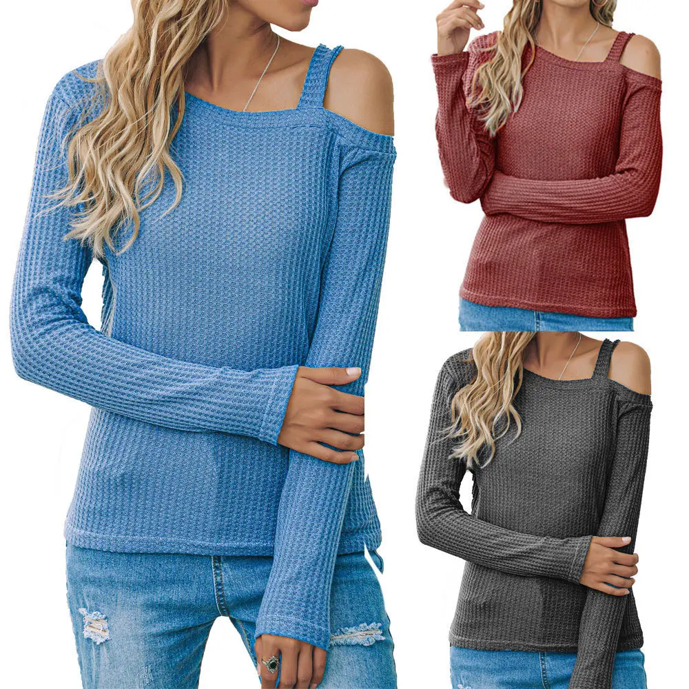 

2021 Autumn New Fashion Women's Shirts Off-Shoulder Blouses Long Sleeve Skew Collar Solid Casual Tops Sweatshirt