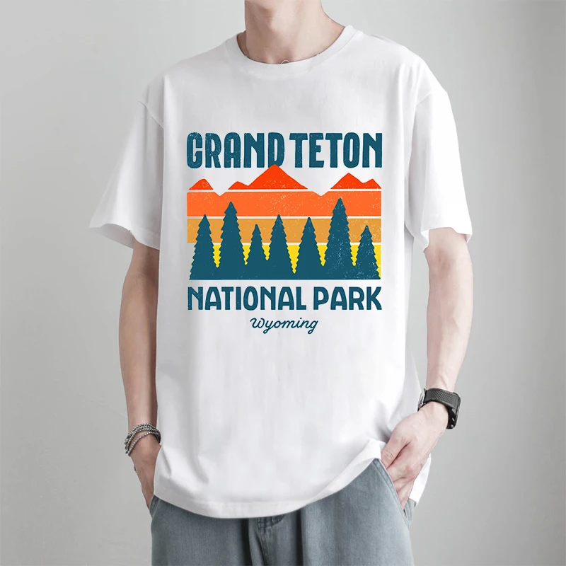 

Grand Teton National Park Wyoming Classic T-Shirt Daily Personality Oversized T Shirt Fashion Round Men Clothing White Tops Tees