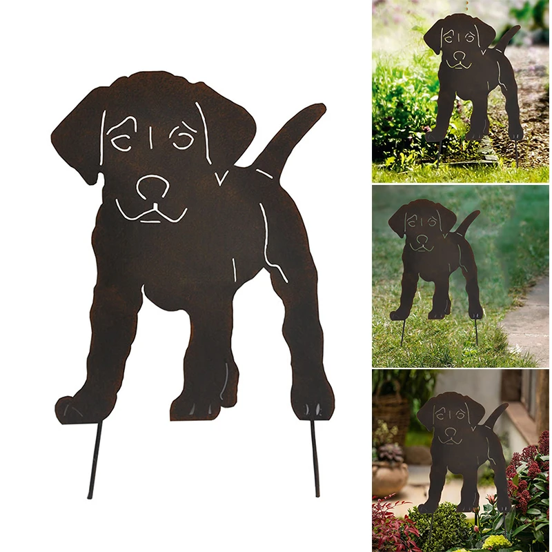 

Art Silhouette Puppy Dog Animal Insert Shape Wrought Iron Garden Stake Lawn Outdoor Yard Decor Exterior Terrace Ornaments