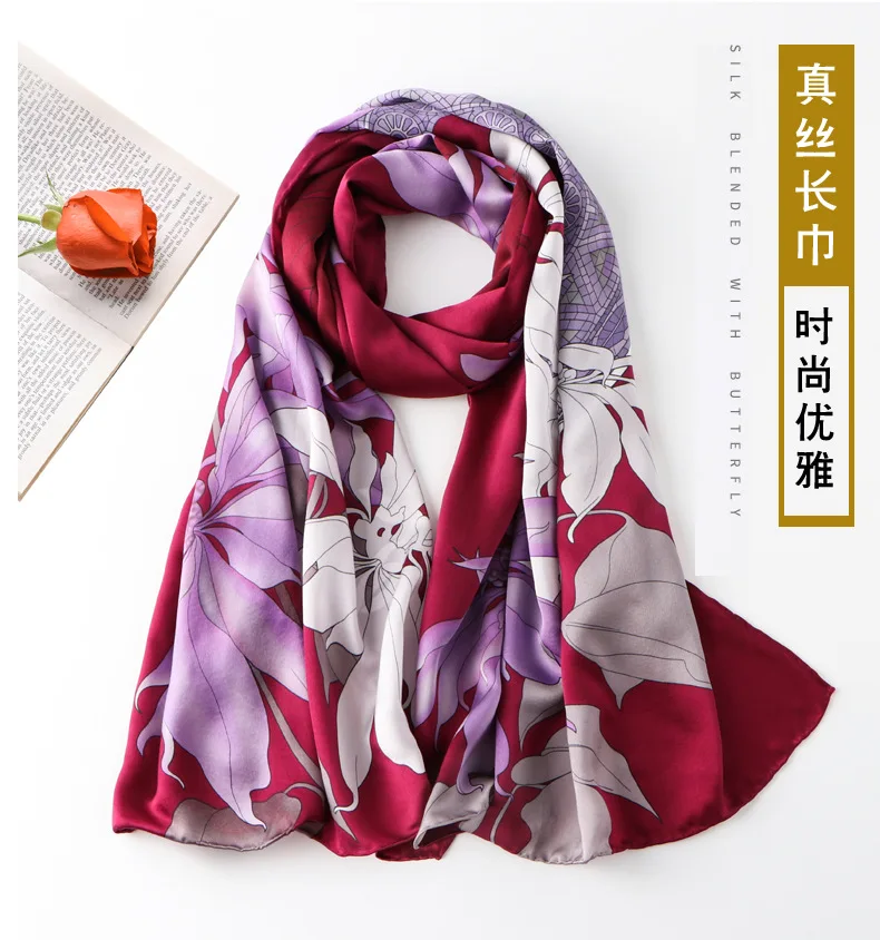 

Silk Crepe Satin Scarf Floral for Cheongsam Mulberry Shawl Air Conditioning Room Scarf Suzhou Good Silk headwrap